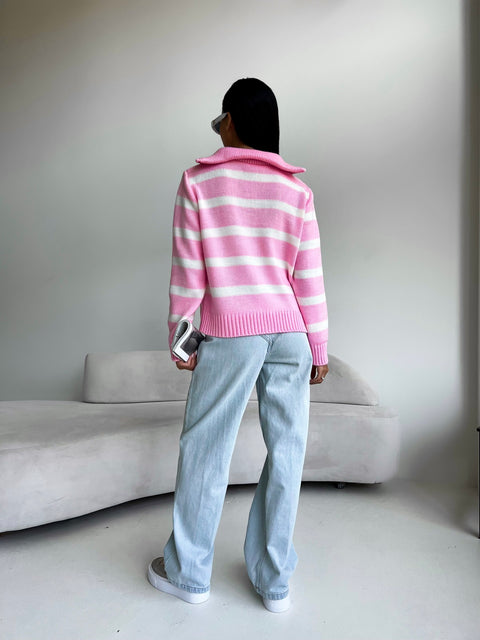 Bandera Sweater Pink-White