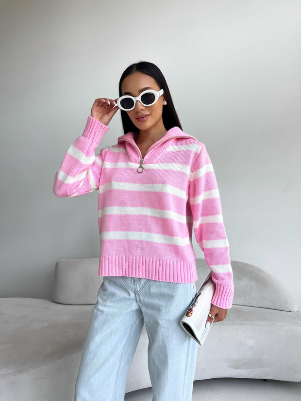 Bandera Sweater Pink-White