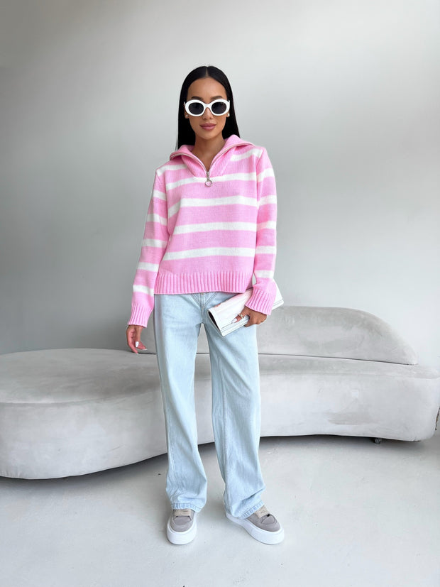 Bandera Sweater Pink-White