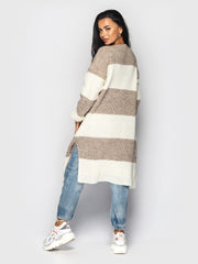 Knitted Cardigan Brooklyn Beige-White