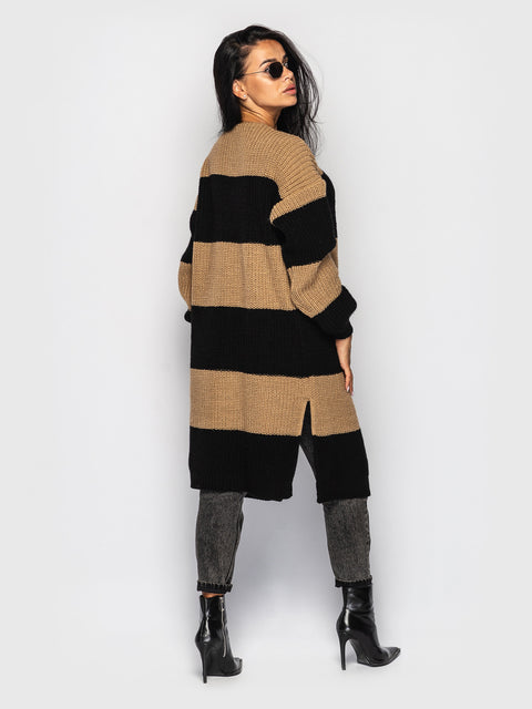 Knitted Cardigan Brooklyn Camel-Black