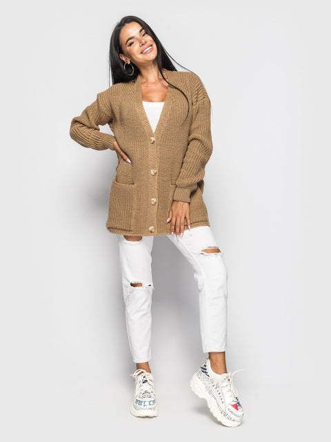 Knitted cardigan Donna Camel