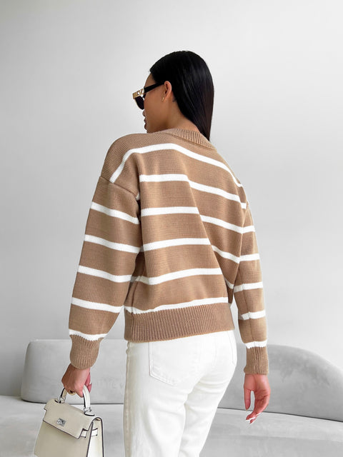 TRENDY Sweater Camel - White