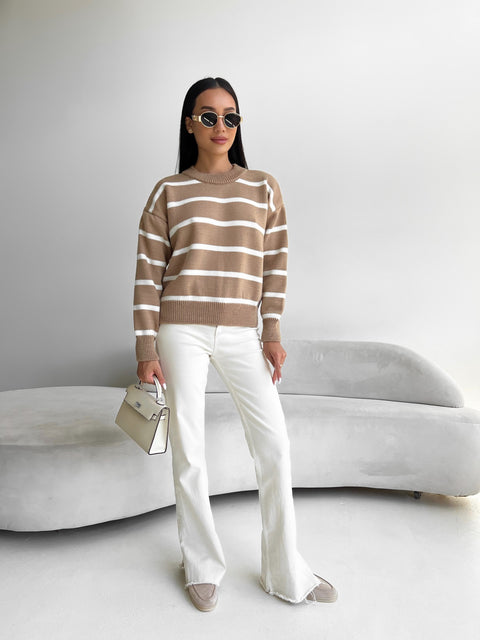 TRENDY Sweater Camel - White