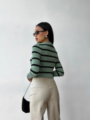 Top ribbed stripe Rotterdam Olive - black