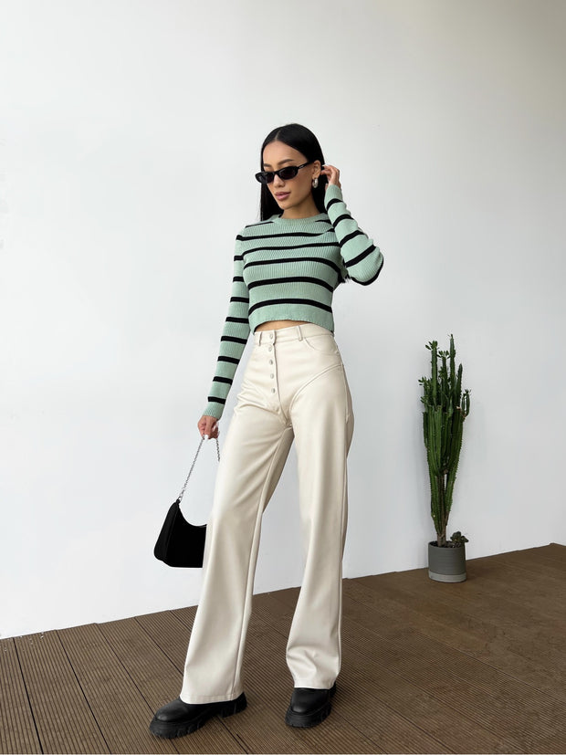 Top ribbed stripe Rotterdam Olive - black