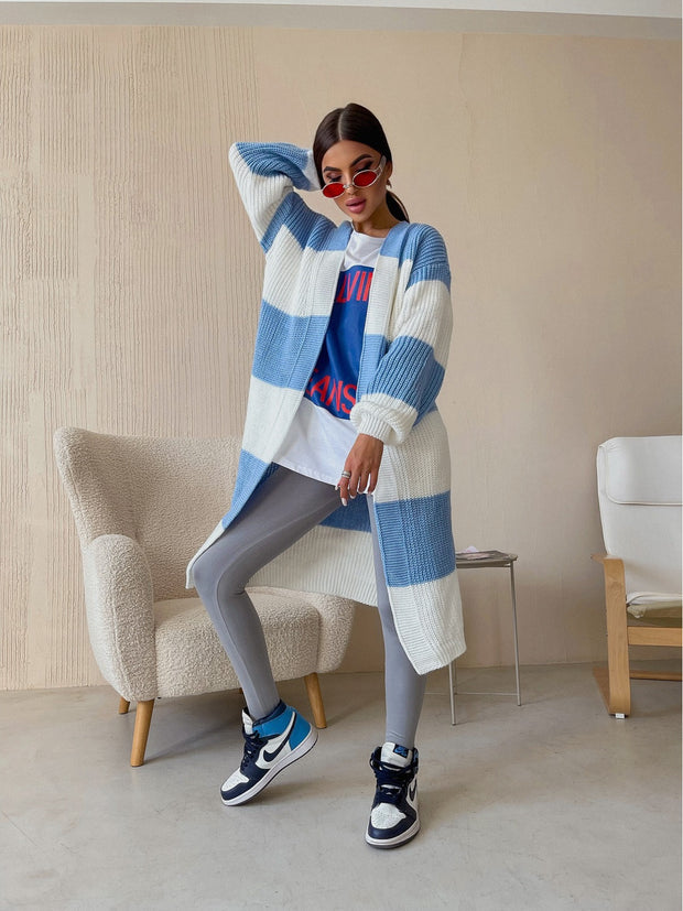 Knitted Cardigan Brooklyn Blue-White