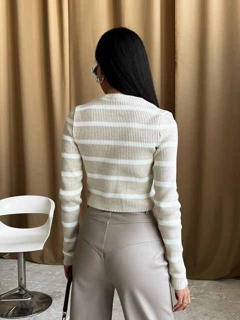 Top ribbed stripe Rotterdam Light beige - white