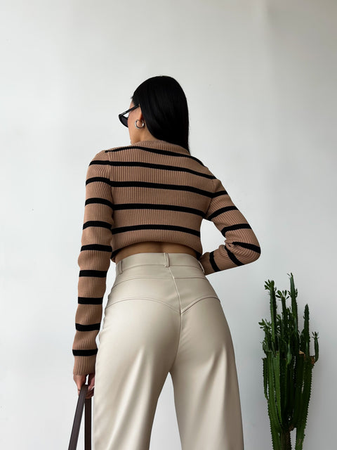 Top ribbed stripe Rotterdam Camel - black