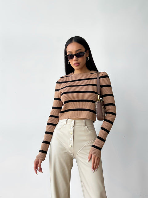 Top ribbed stripe Rotterdam Camel - black