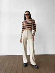 Top ribbed stripe Rotterdam Camel - black