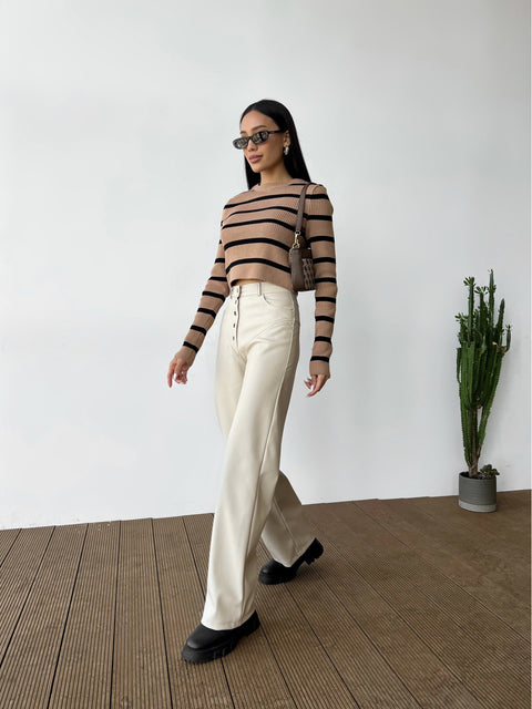 Top ribbed stripe Rotterdam Camel - black