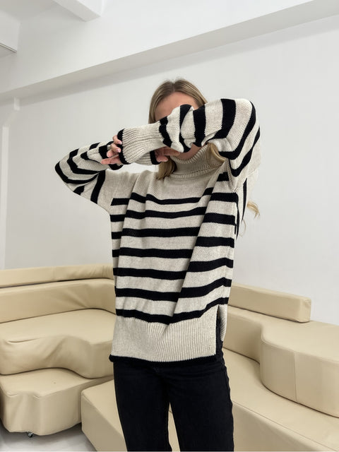 Sweater with stripes CLAUS Beige-black