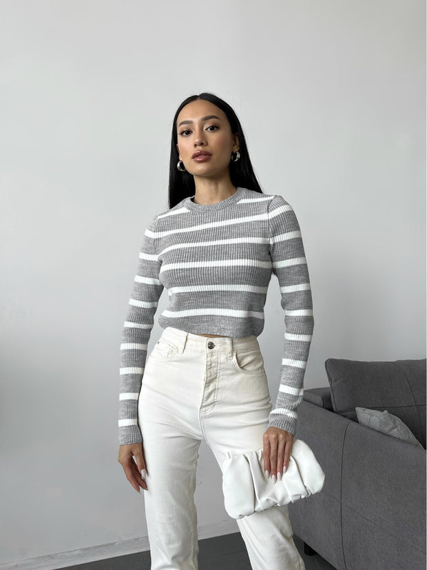 Top ribbed stripe Rotterdam Gray - white