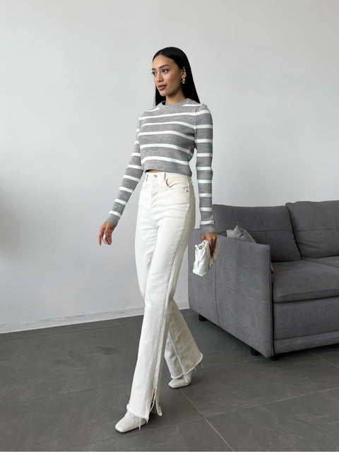 Top ribbed stripe Rotterdam Gray - white