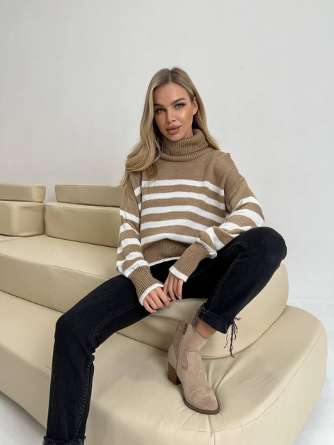 Sweater with stripes CLAUS Camel-milk