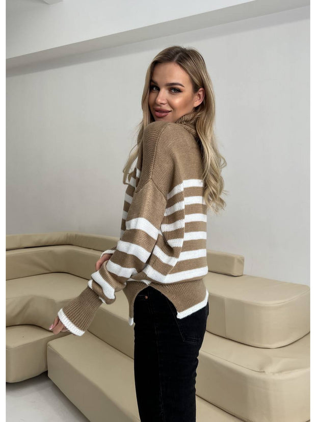 Sweater with stripes CLAUS Camel-milk