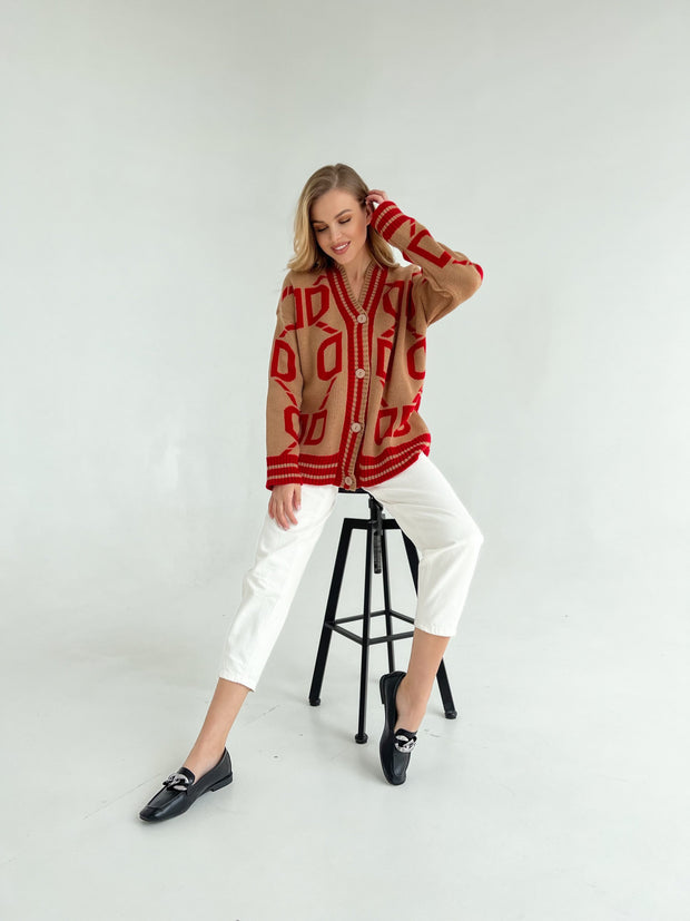 Knitted sweater Litera Camel-Red