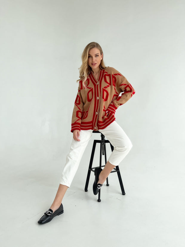 Knitted sweater Litera Camel-Red