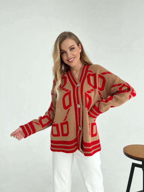 Knitted sweater Litera Camel-Red