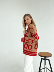 Knitted sweater Litera Camel-Red