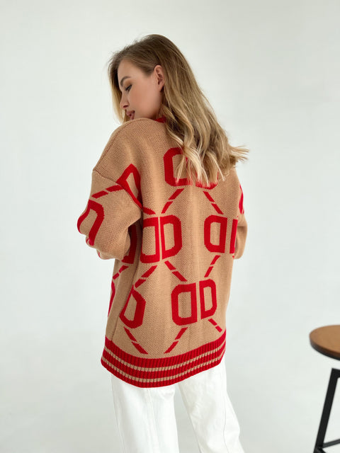 Knitted sweater Litera Camel-Red