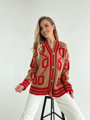 Knitted sweater Litera Camel-Red